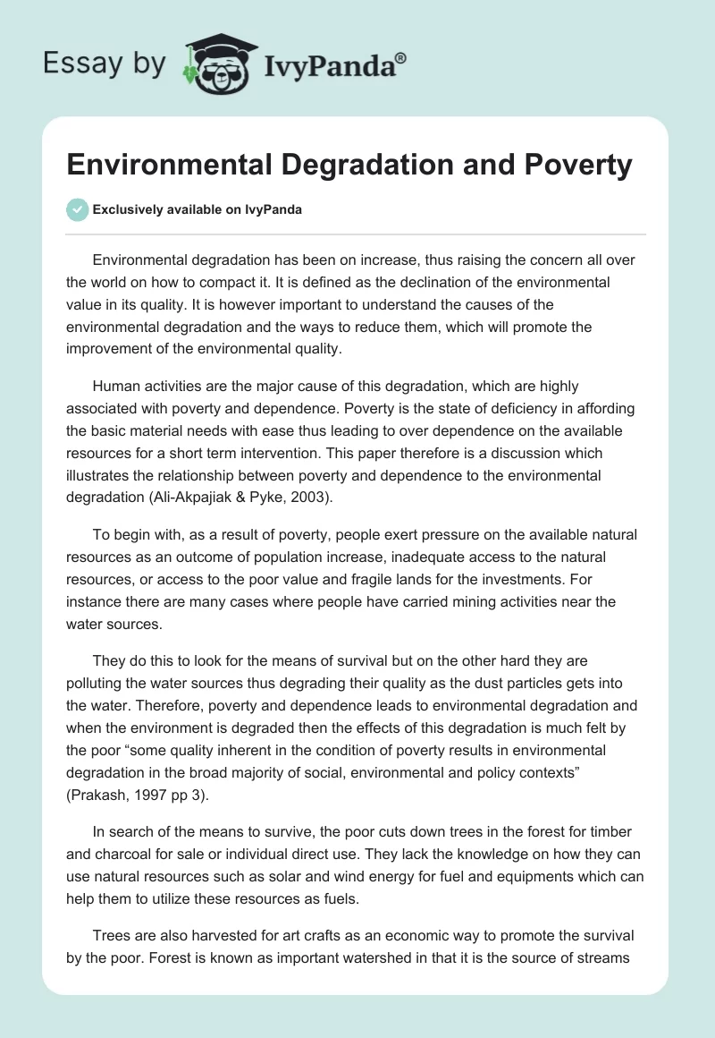 Environmental Degradation and Poverty. Page 1