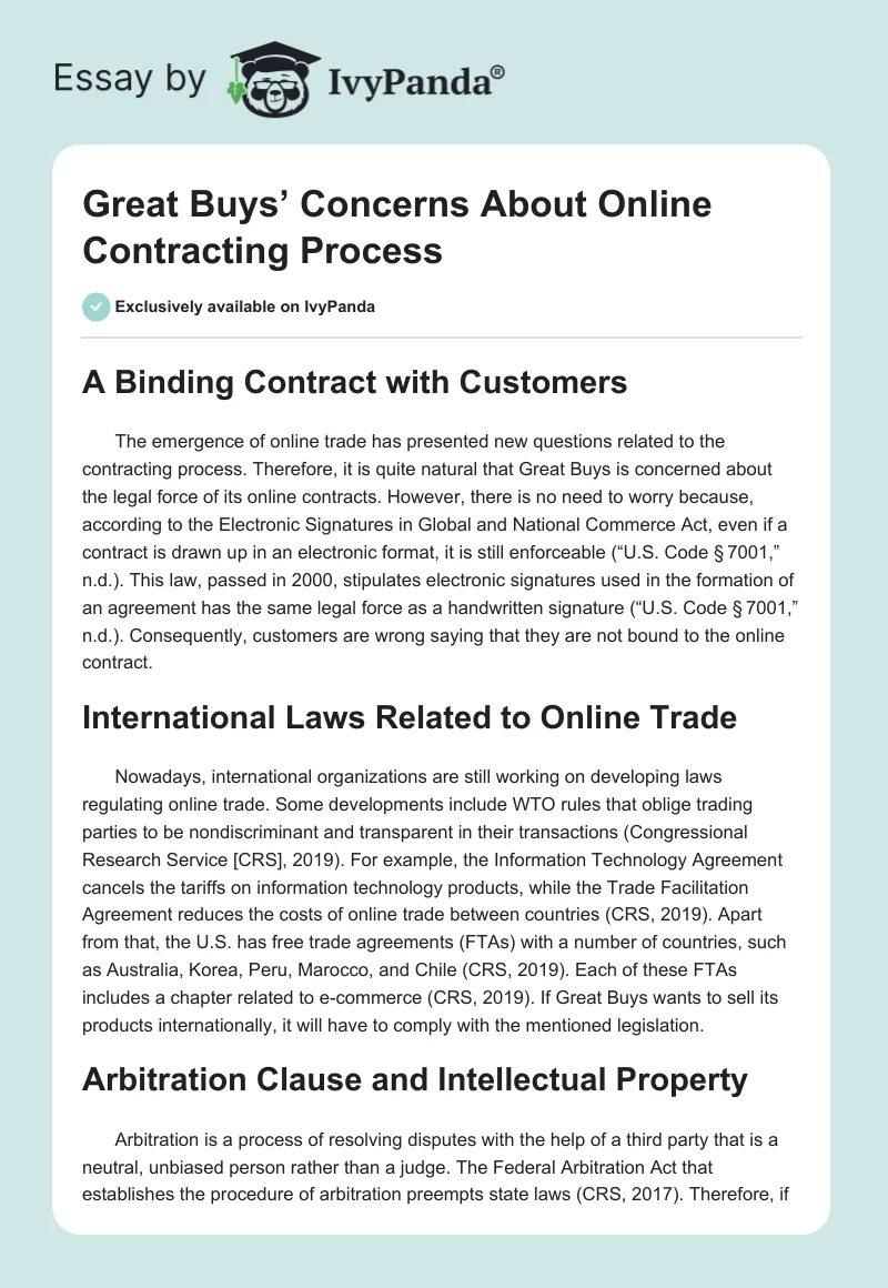 Great Buys’ Concerns About Online Contracting Process. Page 1