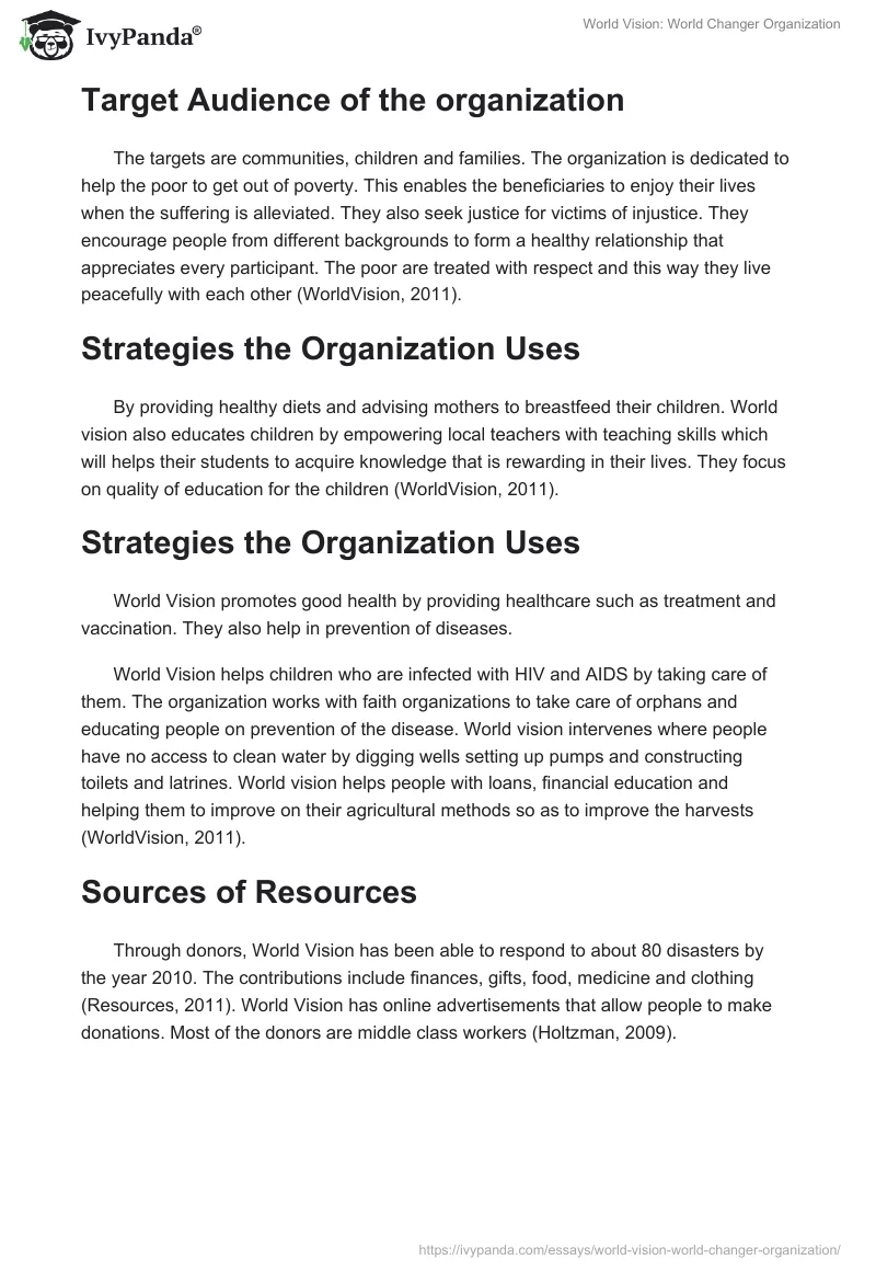 World Vision: World Changer Organization. Page 2