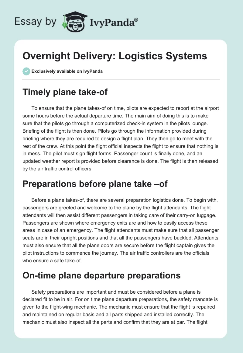 Overnight Delivery: Logistics Systems. Page 1