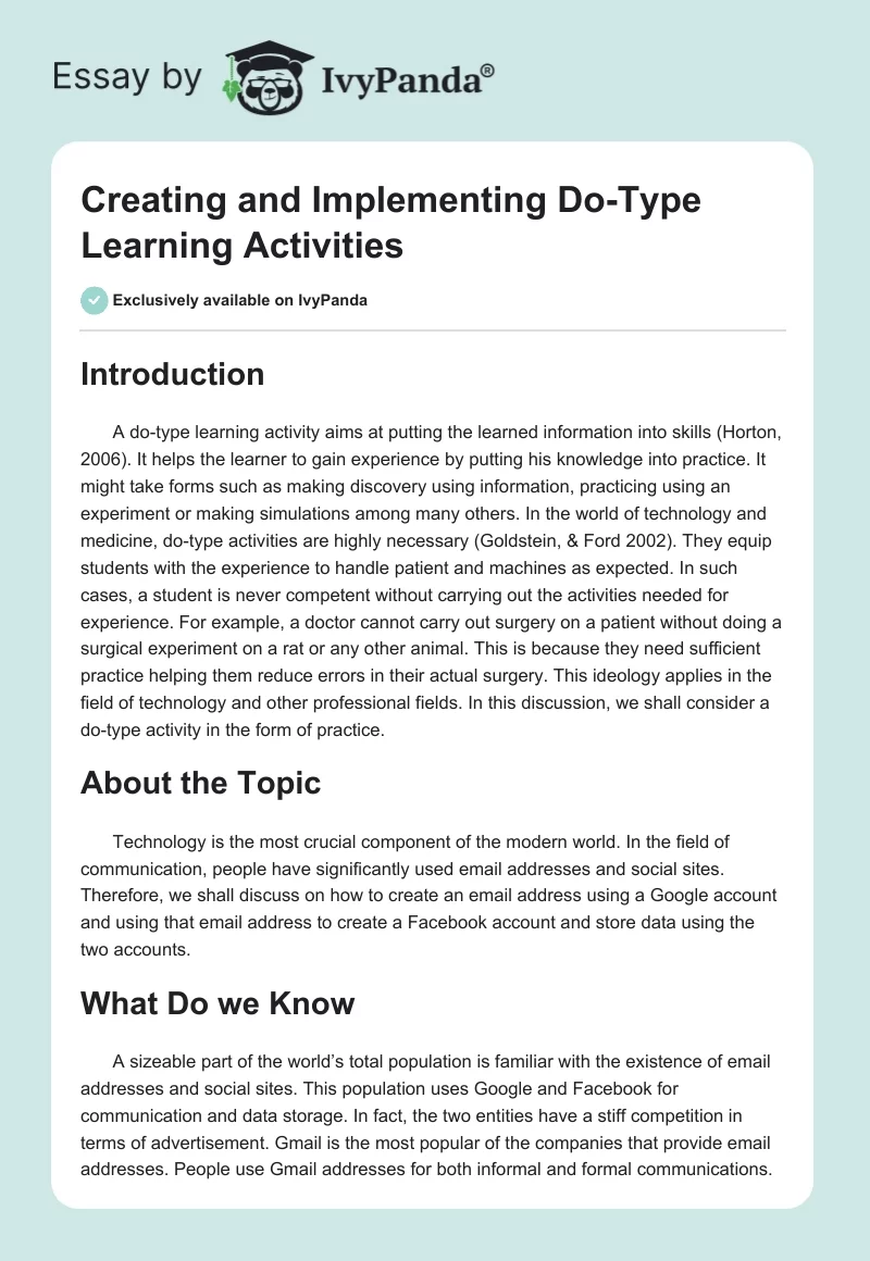 Creating and Implementing Do-Type Learning Activities. Page 1