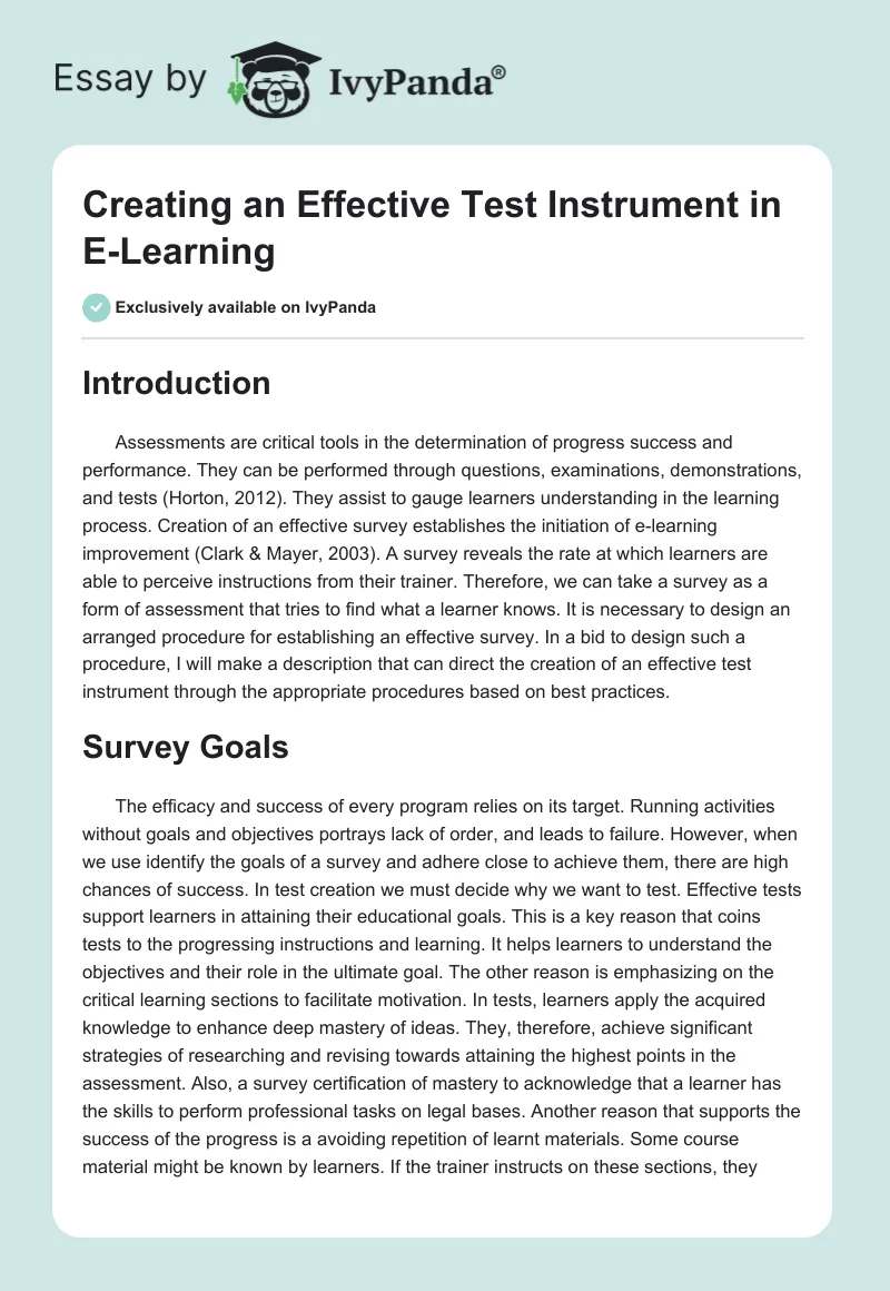 Creating an Effective Test Instrument in E-Learning. Page 1