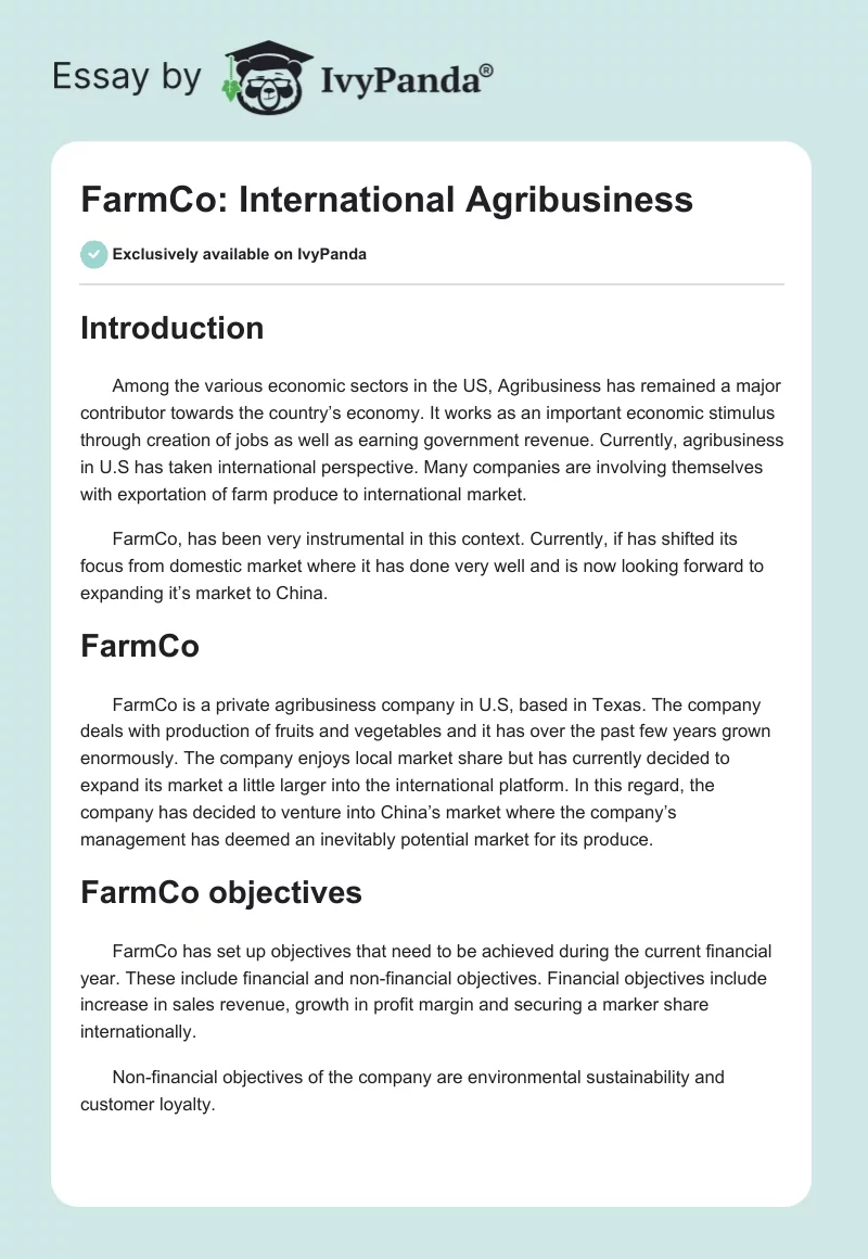 FarmCo: International Agribusiness. Page 1