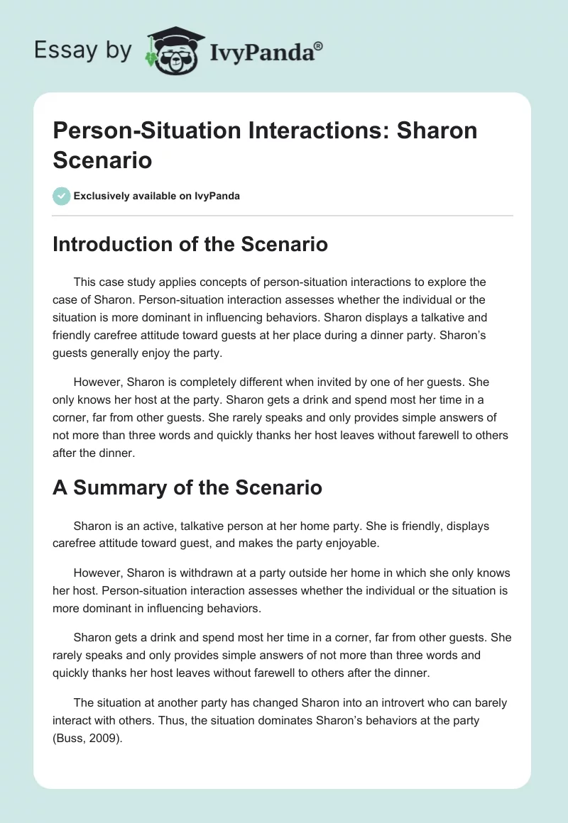 Person-Situation Interactions: Sharon Scenario. Page 1
