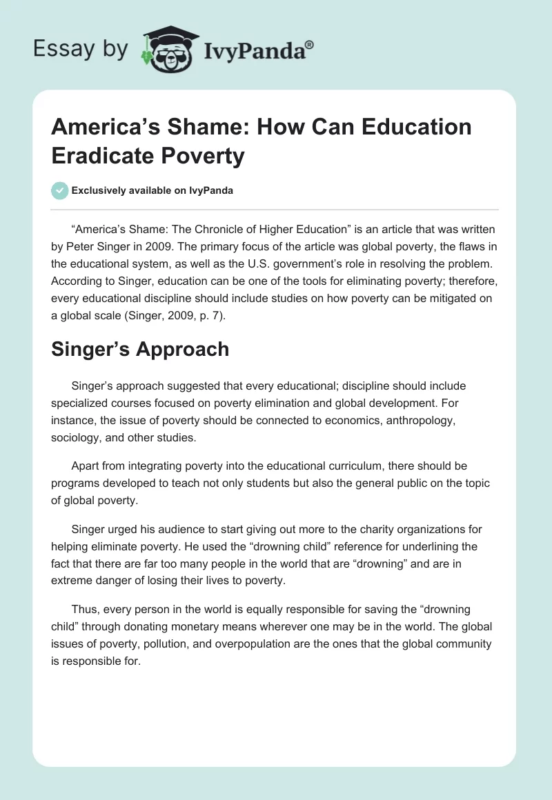 America’s Shame: How Can Education Eradicate Poverty. Page 1