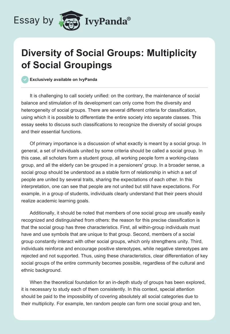 Diversity of Social Groups: Multiplicity of Social Groupings. Page 1