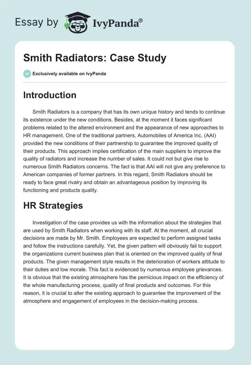 Smith Radiators: Case Study. Page 1