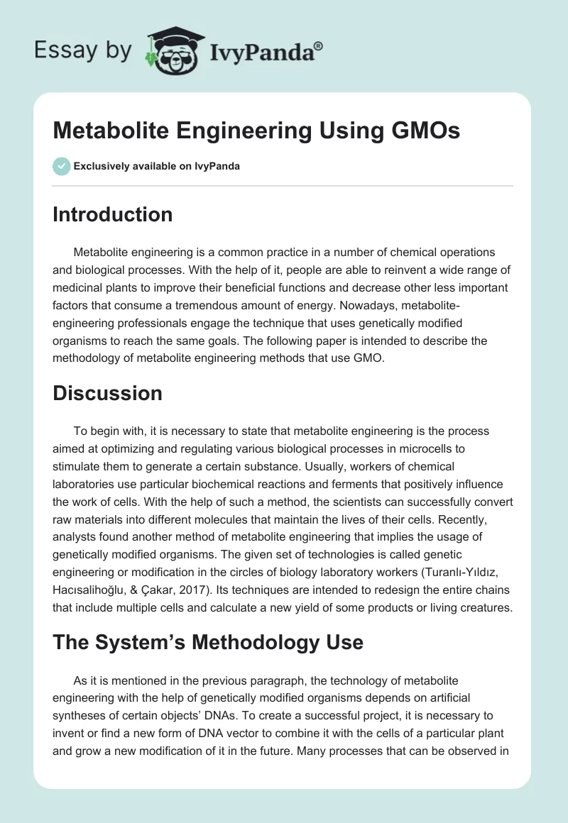 Metabolite Engineering Using GMOs. Page 1