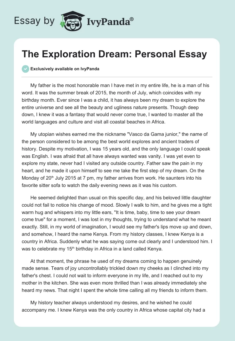 The Exploration Dream: Personal Essay. Page 1