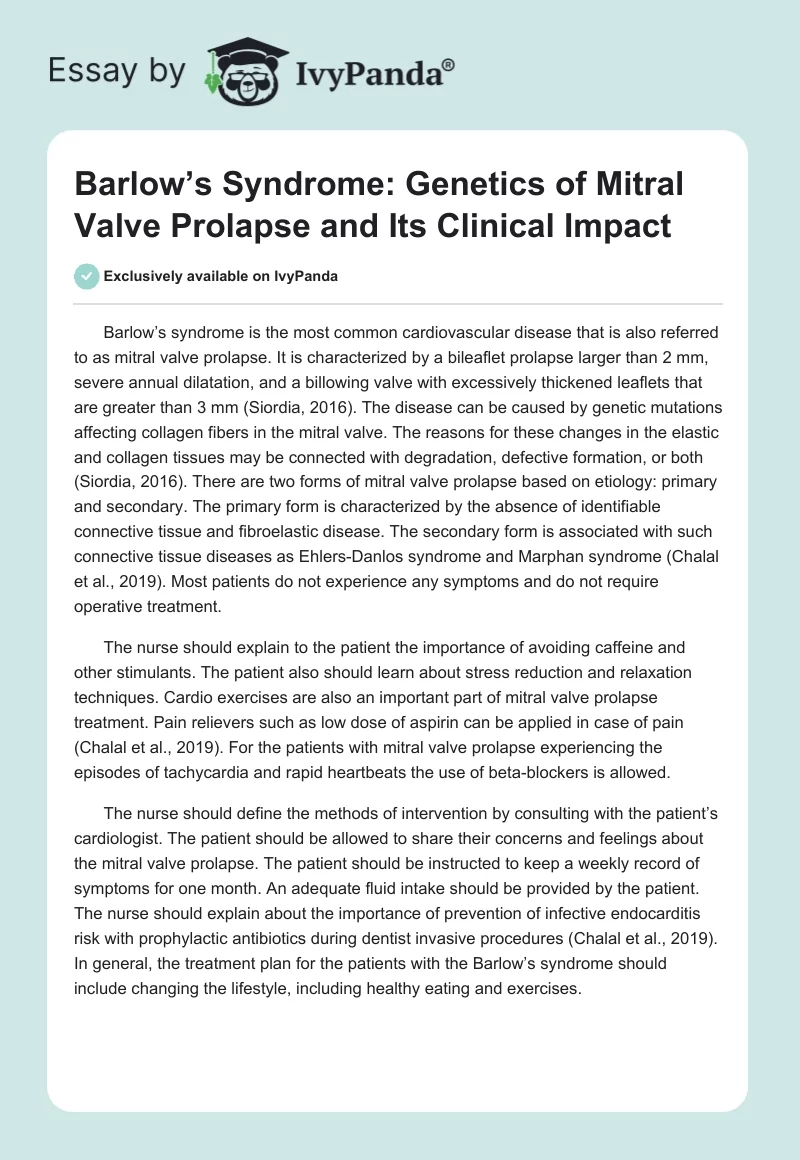 Barlow’s Syndrome: Genetics of Mitral Valve Prolapse and Its Clinical Impact. Page 1