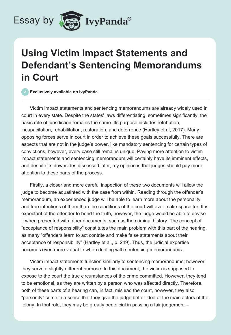 Using Victim Impact Statements and Defendant’s Sentencing Memorandums in Court. Page 1