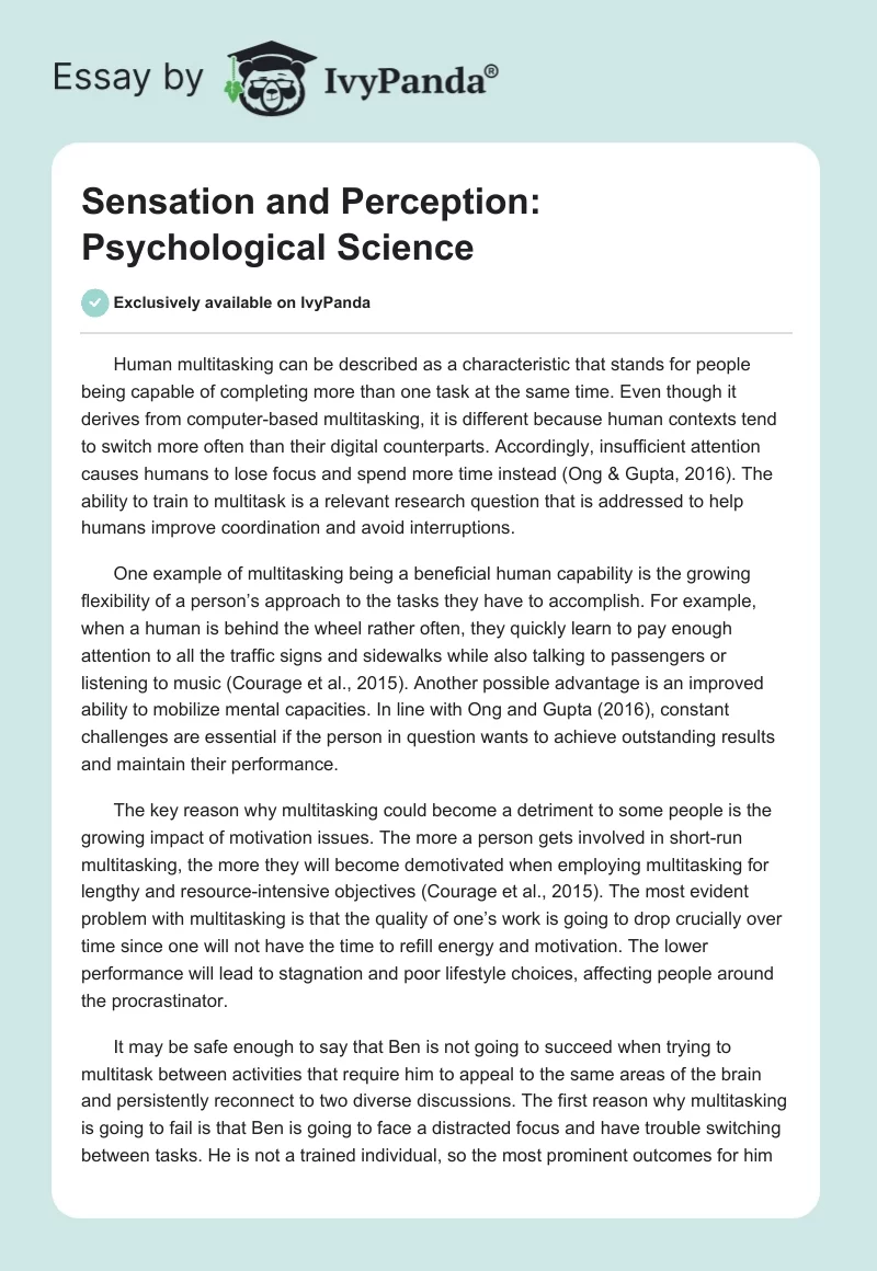 Sensation and Perception: Psychological Science. Page 1