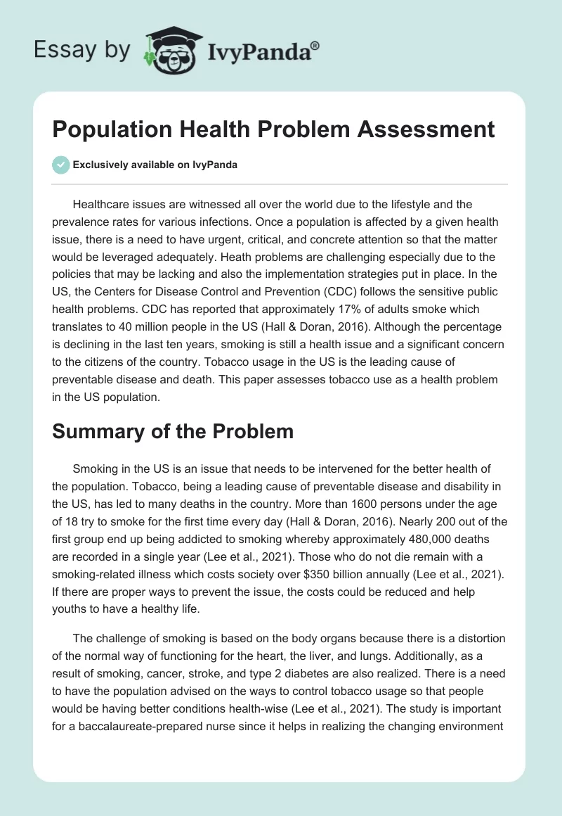 Population Health Problem Assessment. Page 1