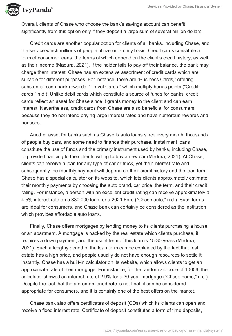 Services Provided by Chase: Financial System. Page 2