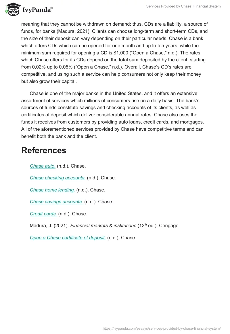 Services Provided by Chase: Financial System. Page 3