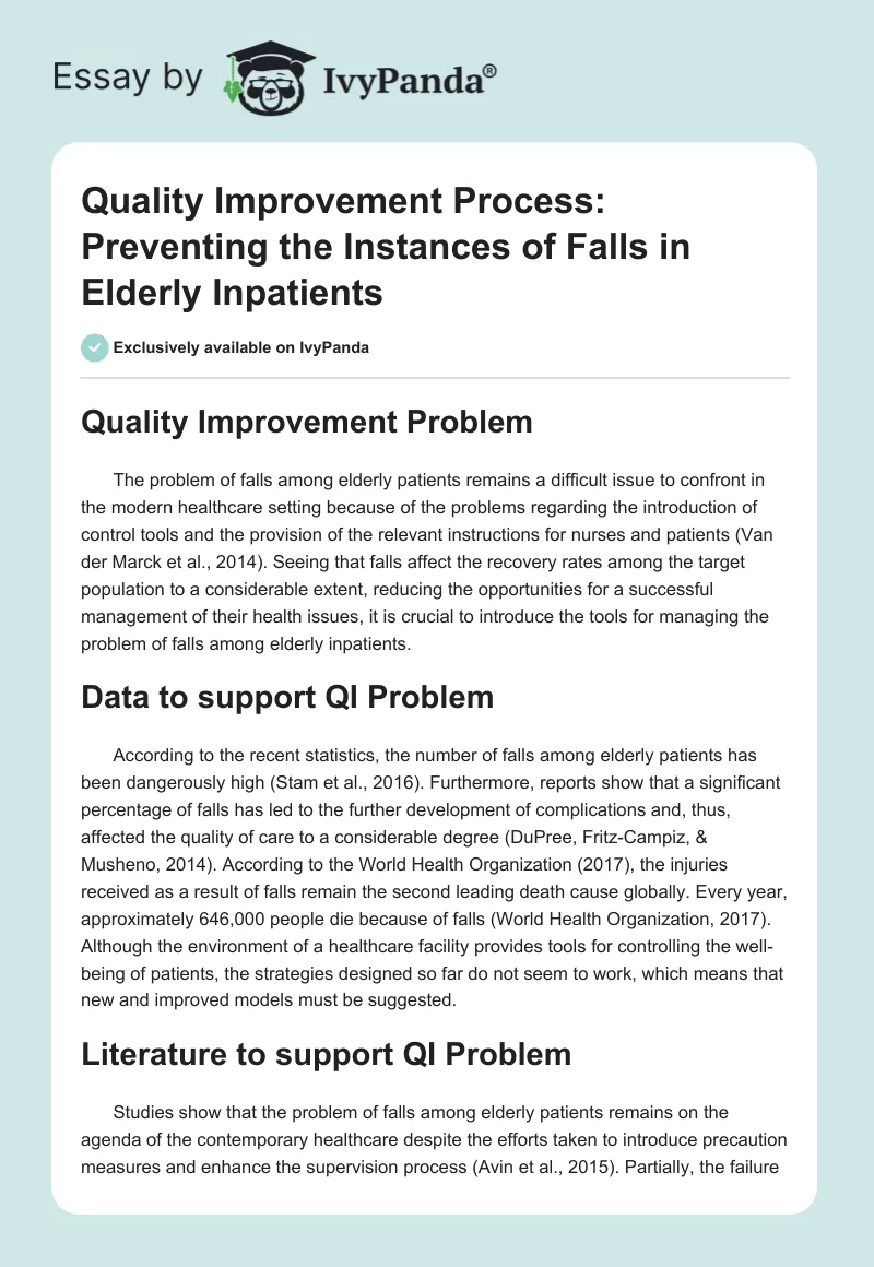 Quality Improvement Process: Preventing the Instances of Falls in Elderly Inpatients. Page 1