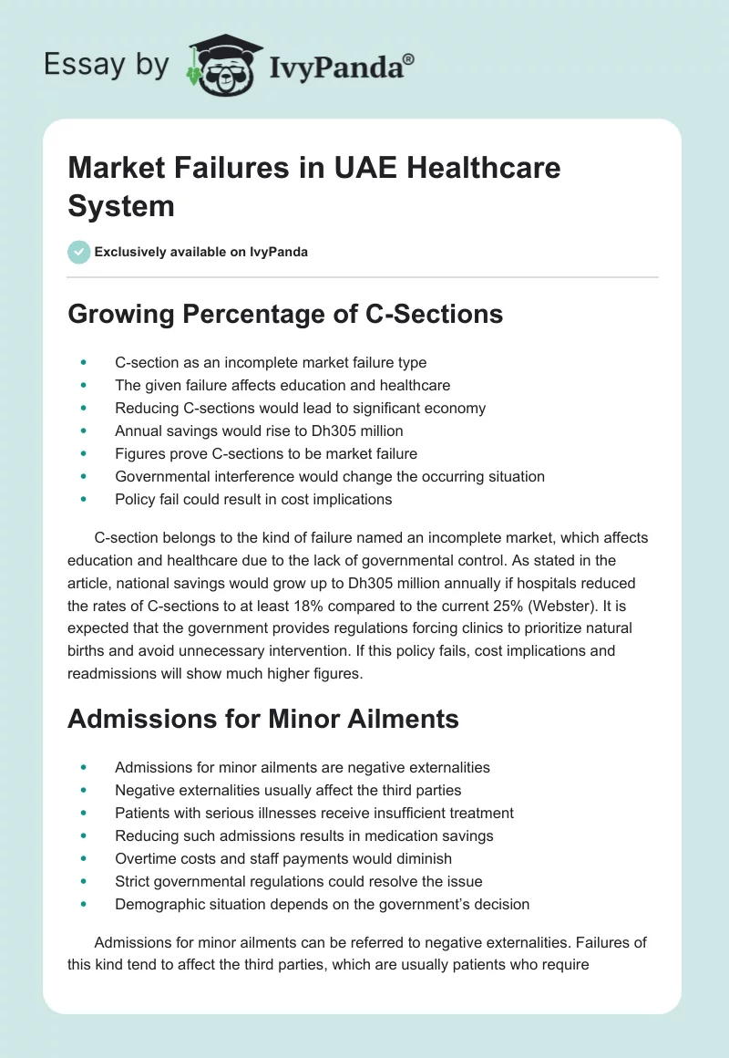 Market Failures in UAE Healthcare System. Page 1