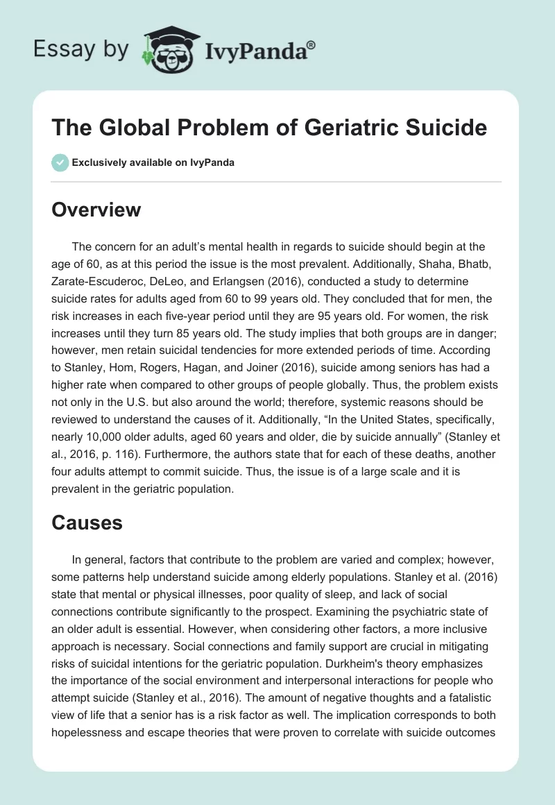 The Global Problem of Geriatric Suicide. Page 1
