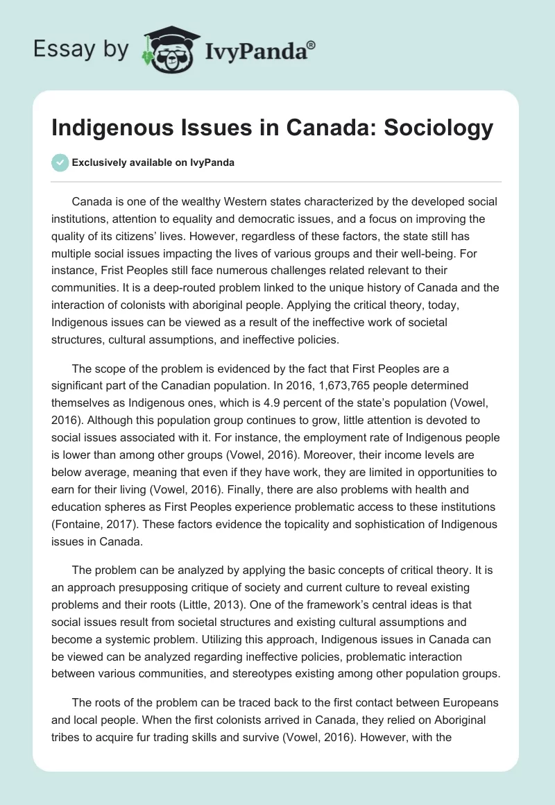 Indigenous Issues in Canada: Sociology. Page 1