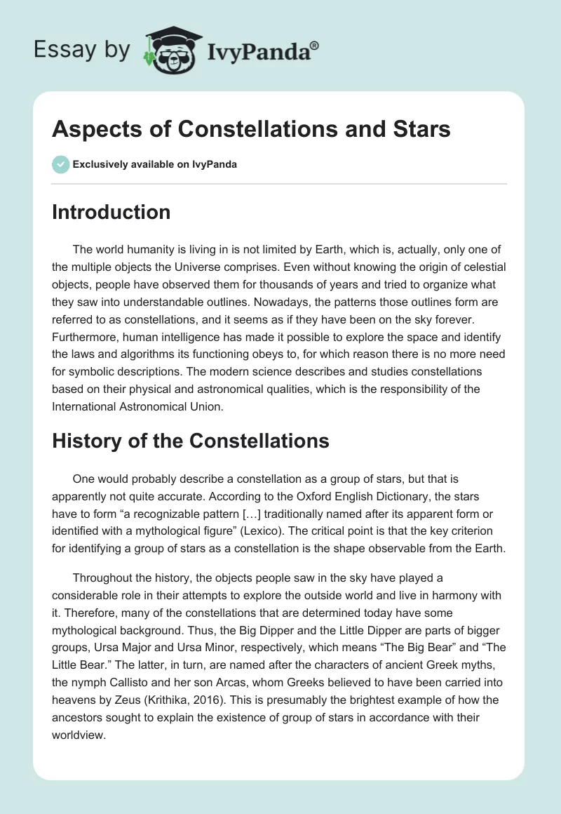 Aspects of Constellations and Stars. Page 1