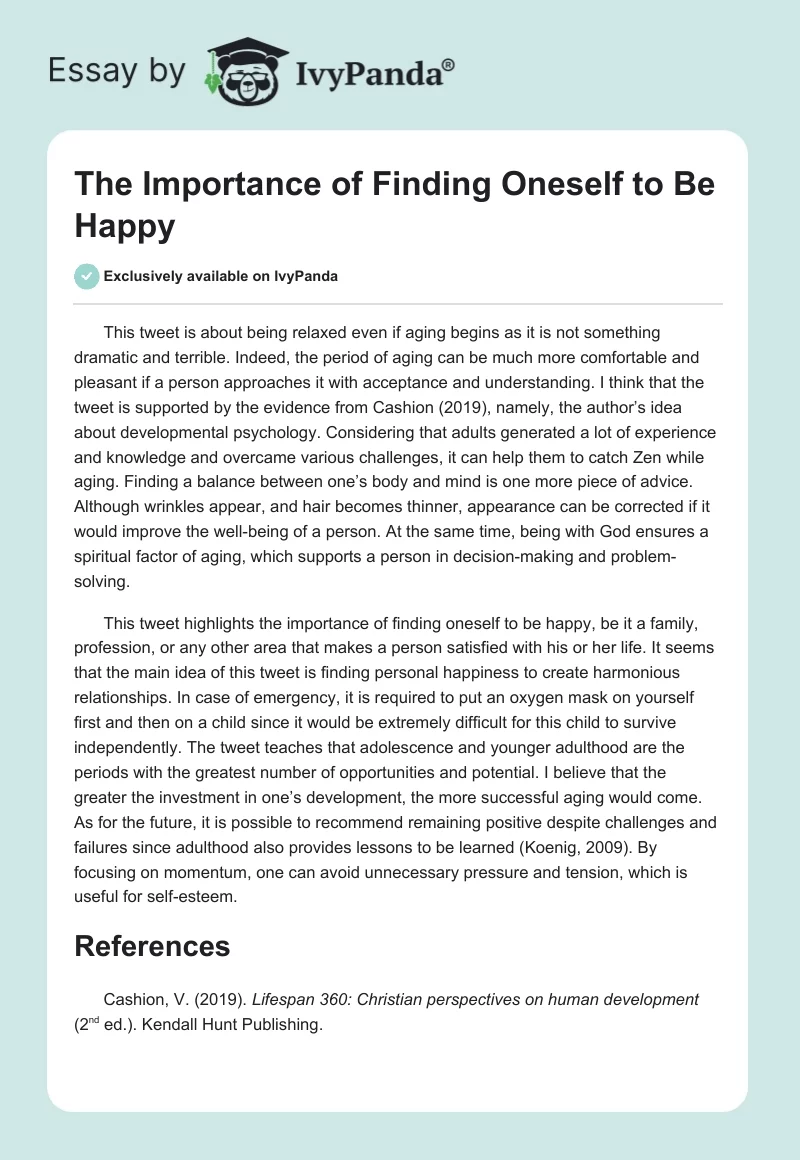 The Importance of Finding Oneself to Be Happy. Page 1