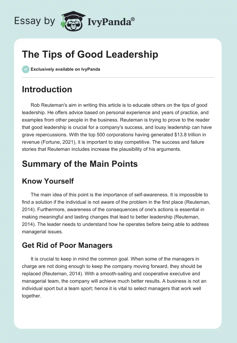 The Tips of Good Leadership. Page 1