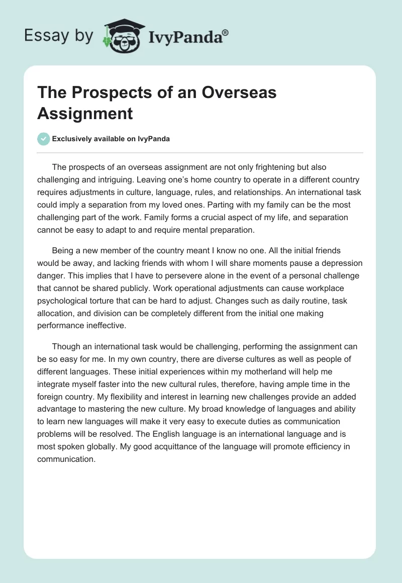 The Prospects of an Overseas Assignment. Page 1
