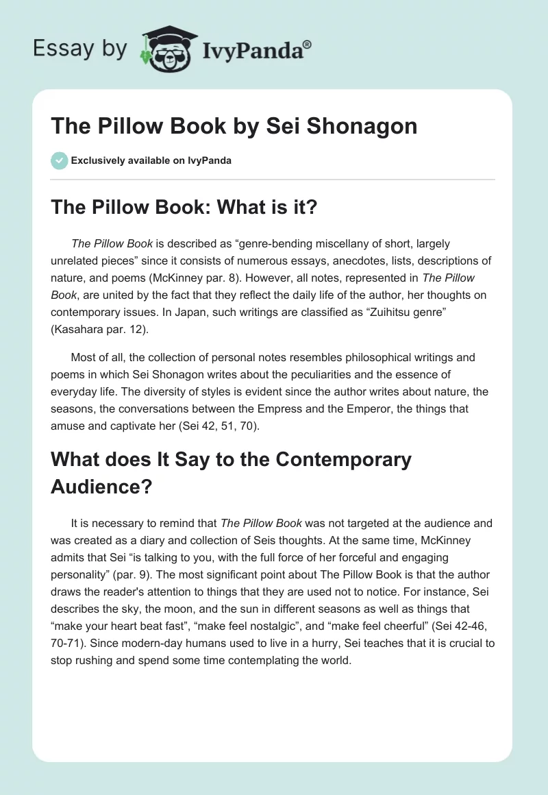 "The Pillow Book" by Sei Shonagon. Page 1