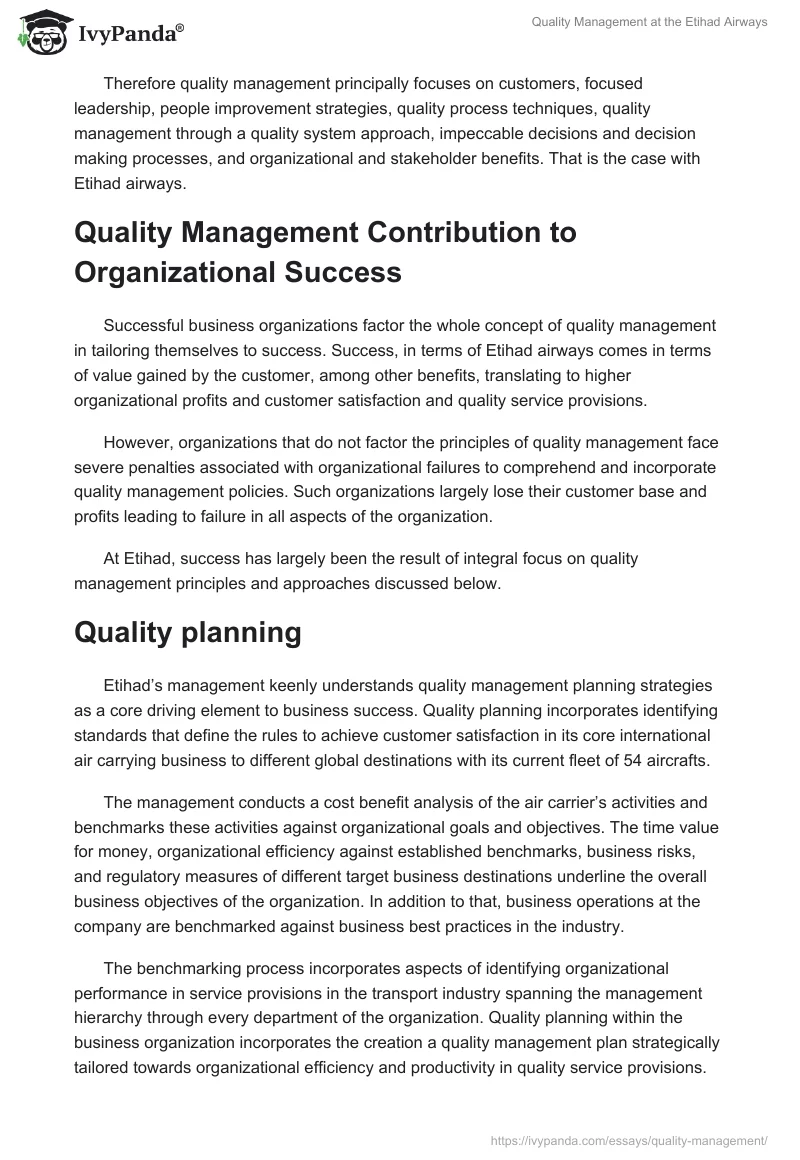 Quality Management at the Etihad Airways. Page 2