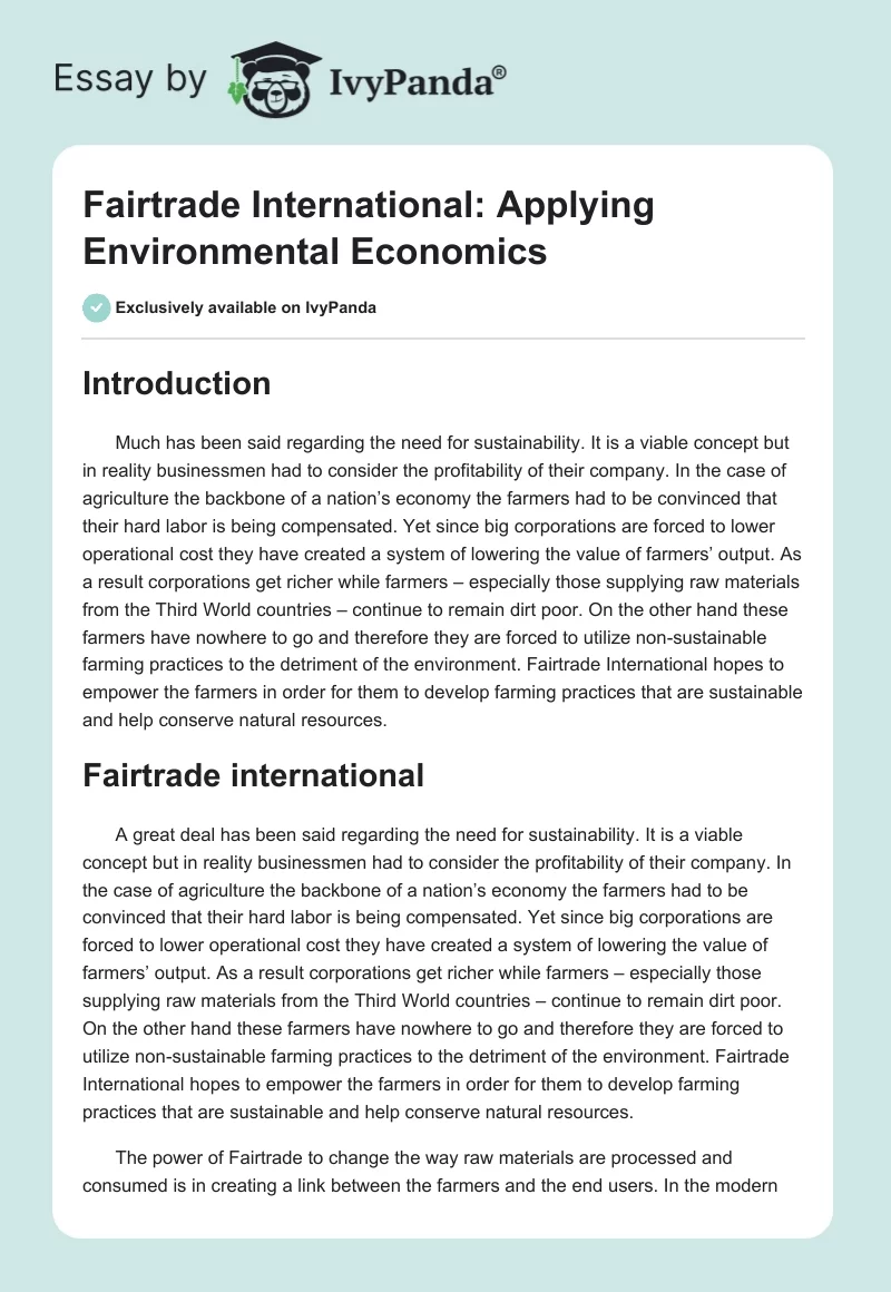 Fairtrade International: Applying Environmental Economics. Page 1