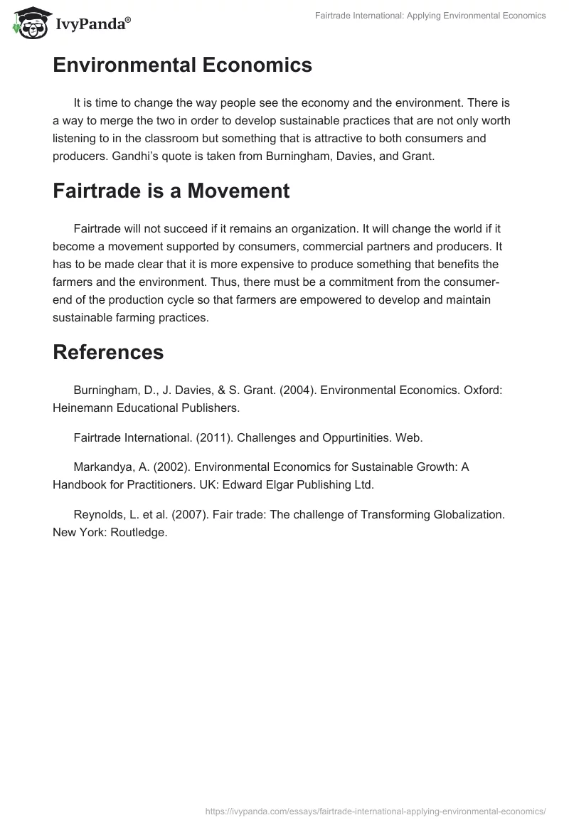 Fairtrade International: Applying Environmental Economics. Page 4