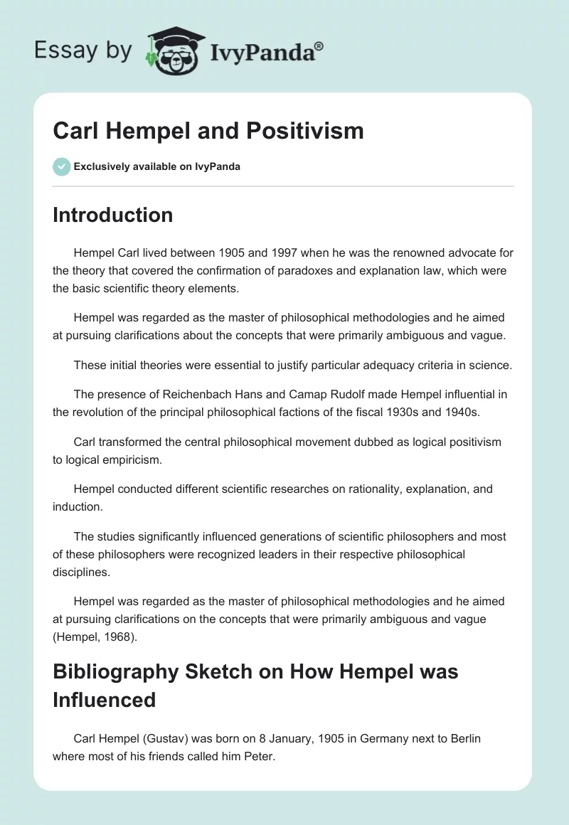 Carl Hempel and Positivism. Page 1