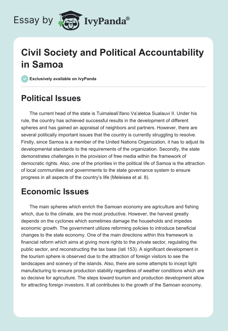 Civil Society and Political Accountability in Samoa. Page 1