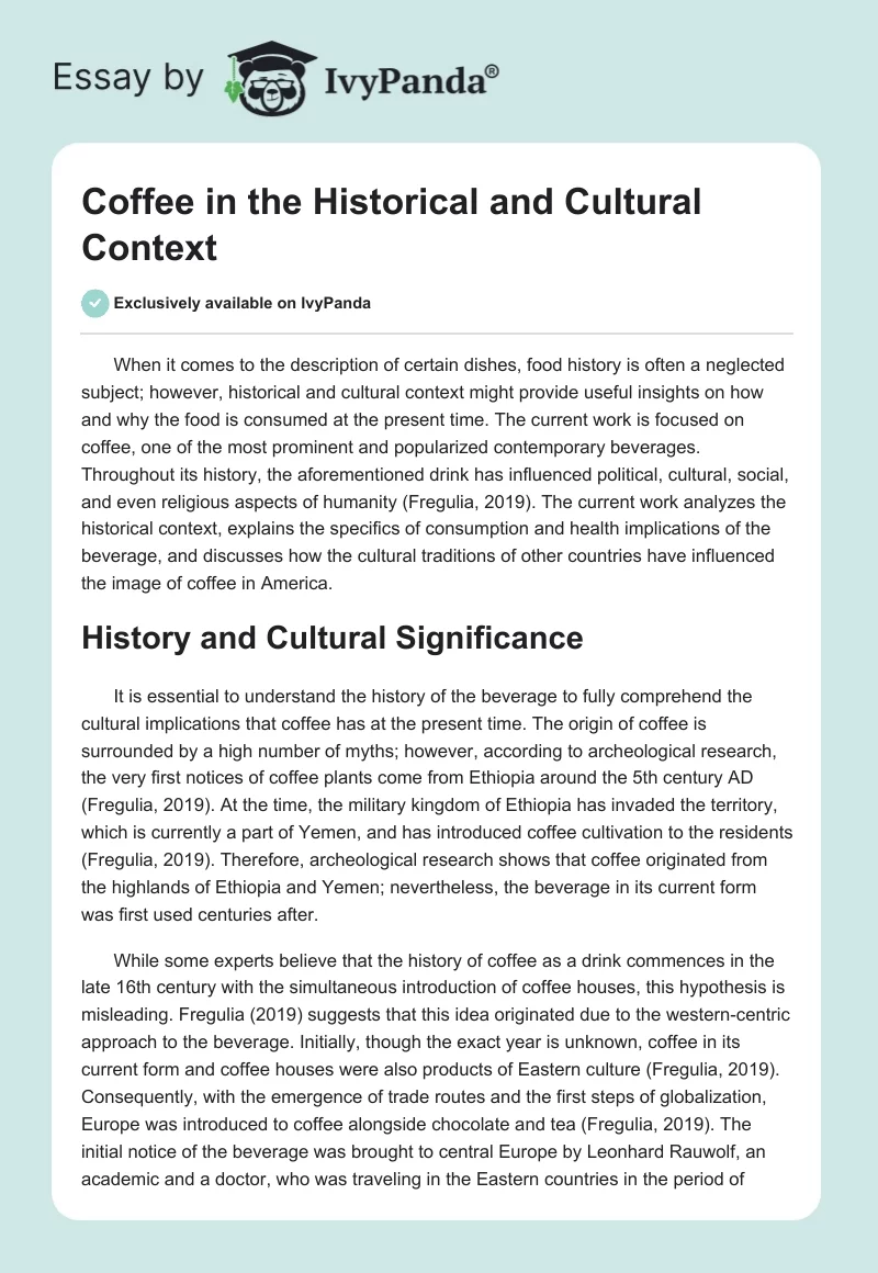 Coffee in the Historical and Cultural Context. Page 1