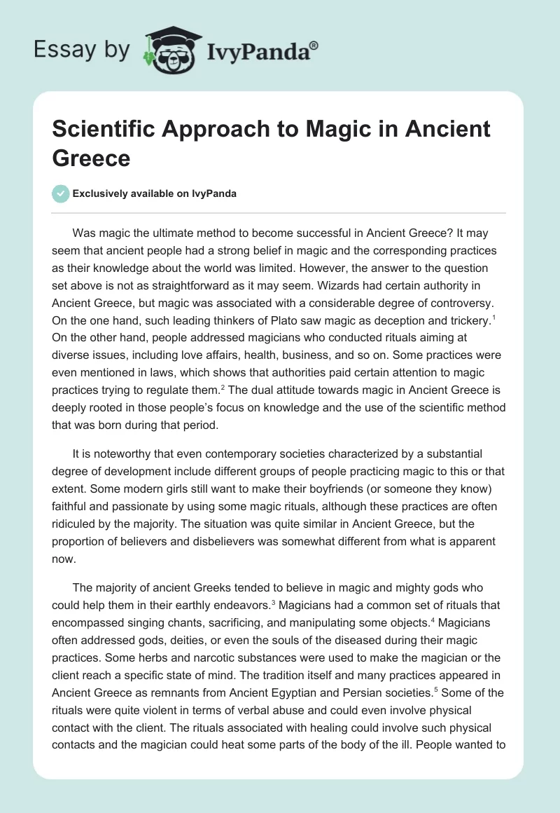Scientific Approach to Magic in Ancient Greece. Page 1