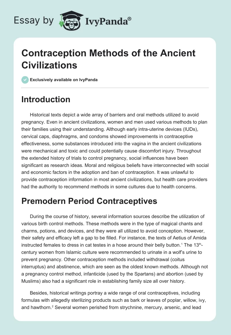Contraception Methods of the Ancient Civilizations. Page 1