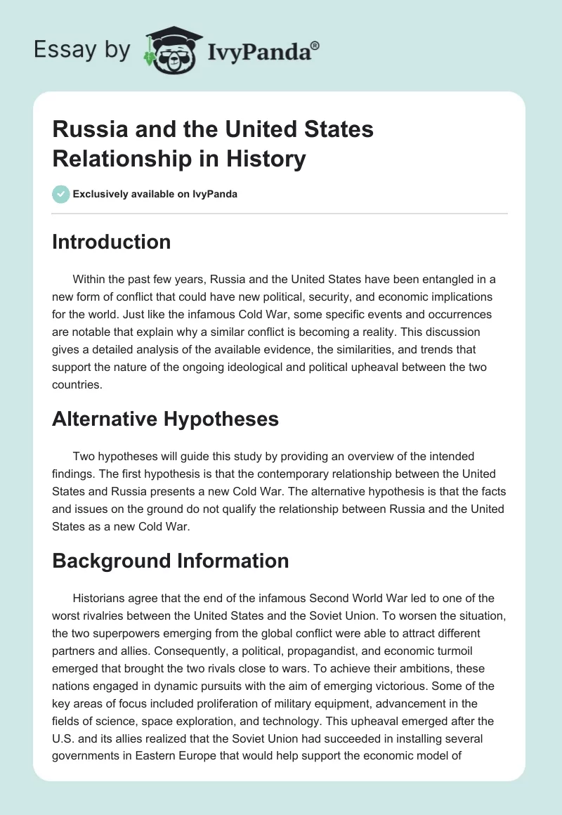 Russia and the United States Relationship in History. Page 1
