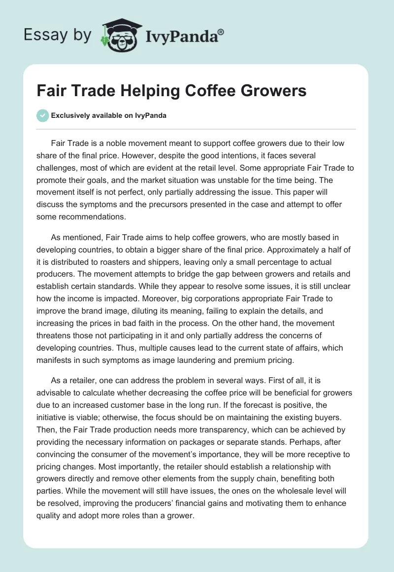 Fair Trade Helping Coffee Growers. Page 1