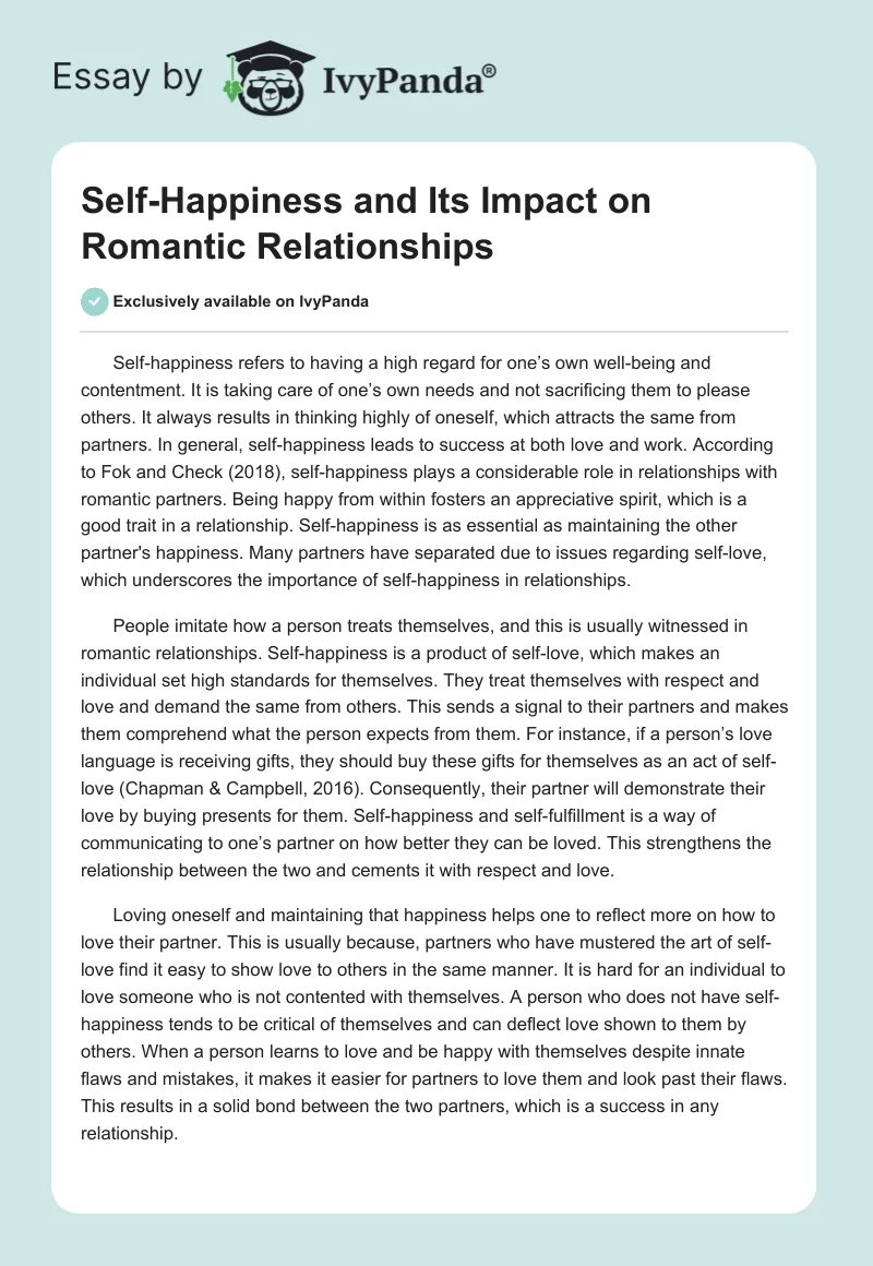 Self-Happiness and Its Impact on Romantic Relationships. Page 1