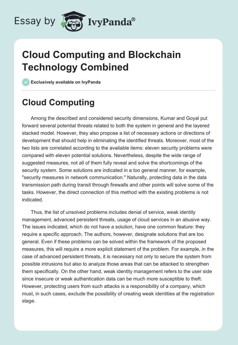 Cloud Computing and Blockchain Technology Combined. Page 1