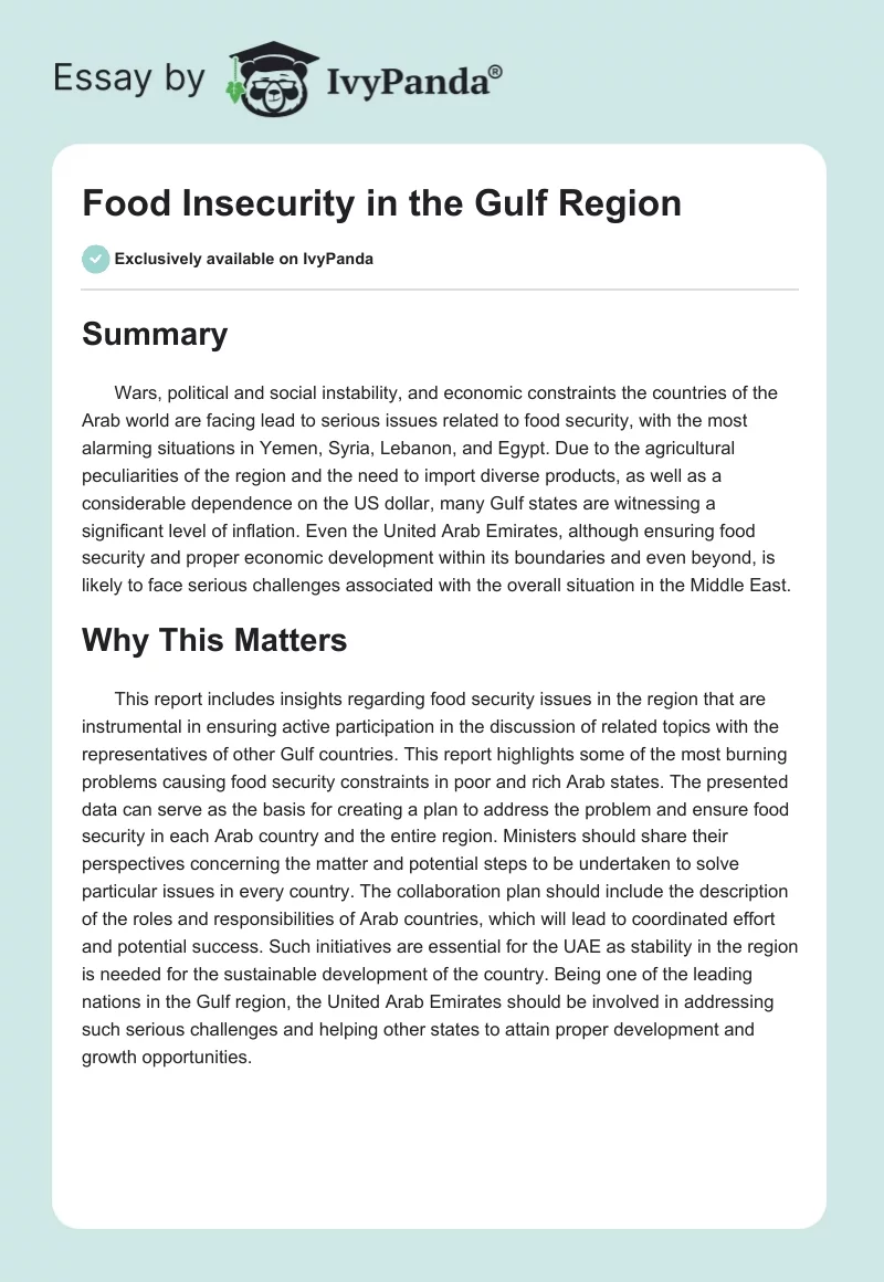 Food Insecurity in the Gulf Region. Page 1