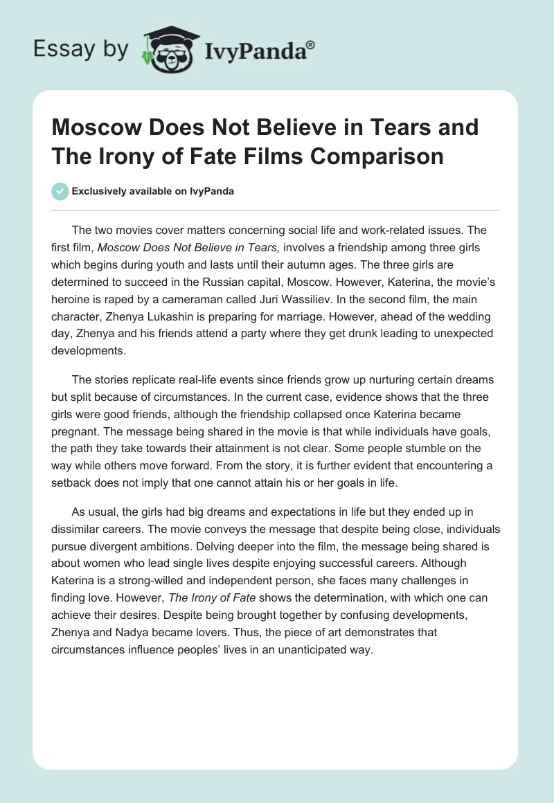 "Moscow Does Not Believe in Tears" and "The Irony of Fate" Films Comparison. Page 1