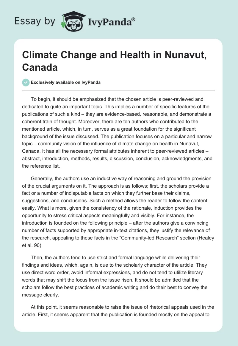 Climate Change and Health in Nunavut, Canada. Page 1