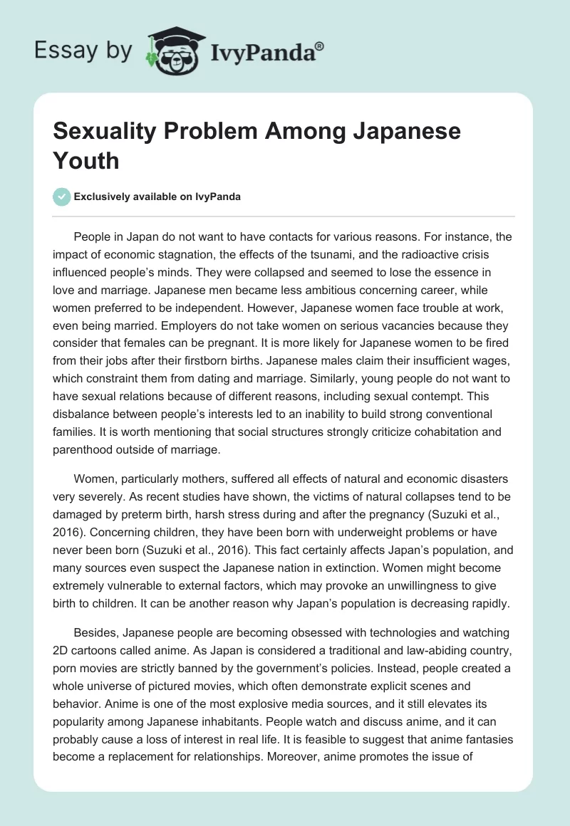 Sexuality Problem Among Japanese Youth. Page 1