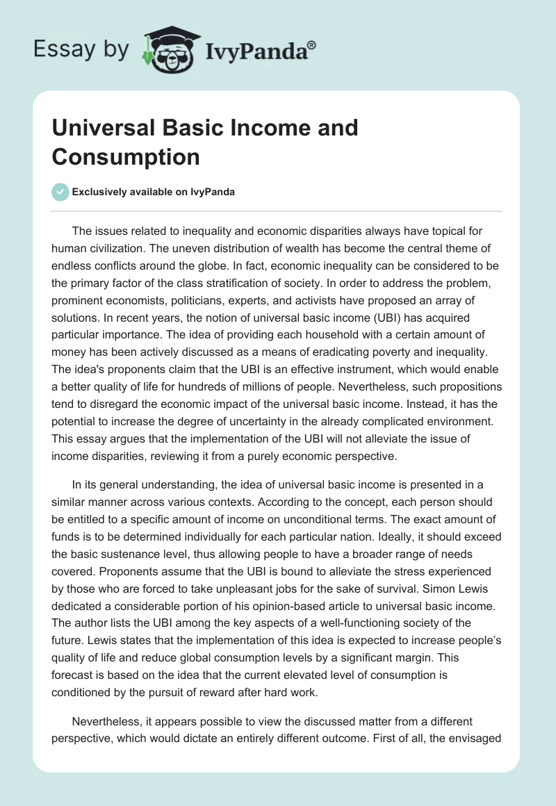Universal Basic Income and Consumption. Page 1