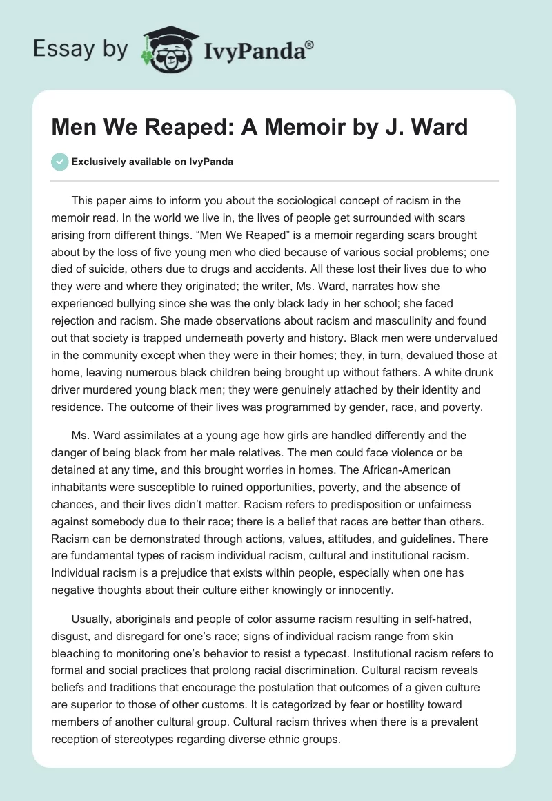 "Men We Reaped: A Memoir" by J. Ward. Page 1