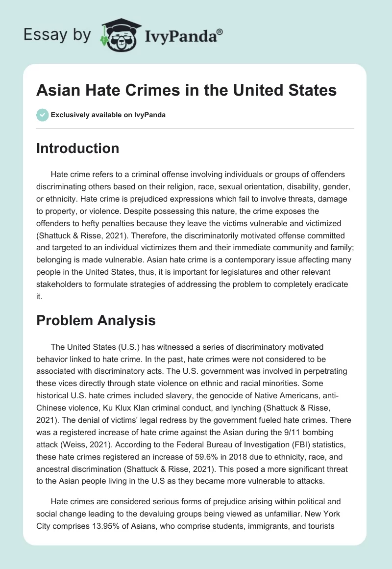 Asian Hate Crimes in the United States. Page 1