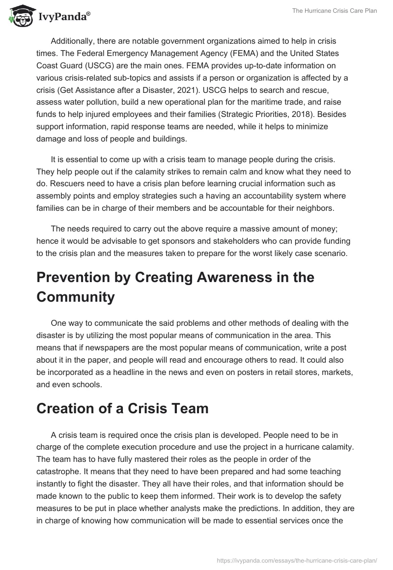 The Hurricane Crisis Care Plan. Page 3