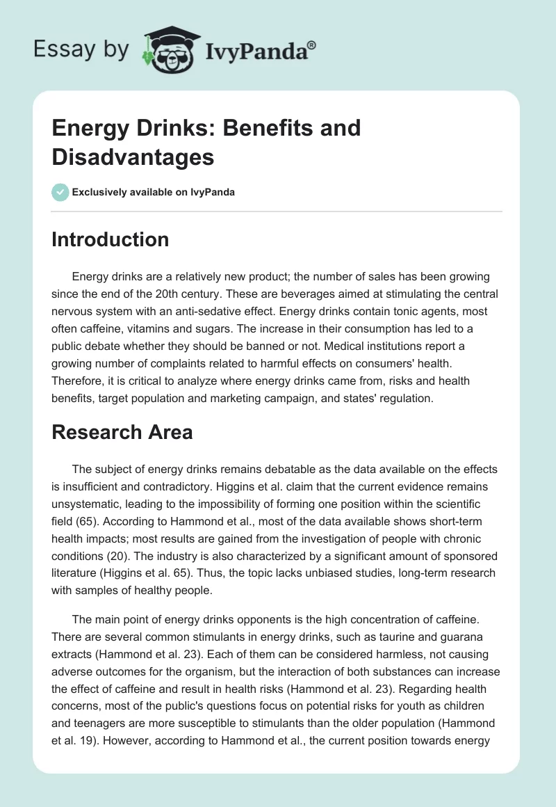 Energy Drinks: Benefits and Disadvantages. Page 1