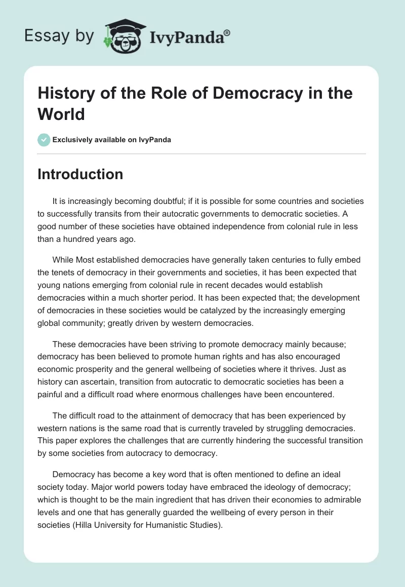 History of the Role of Democracy in the World. Page 1